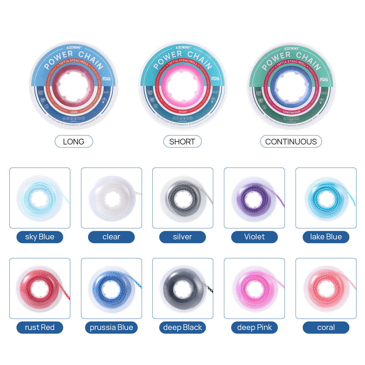 Dental Orthodontic Power Chains Braces Rubber Bands Elastic Short/Long/Closed