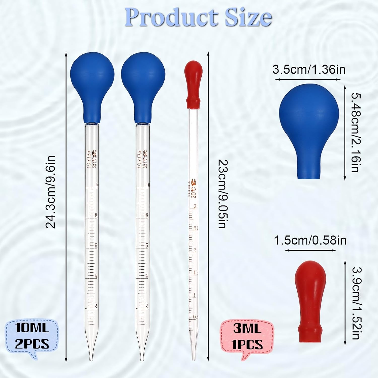 3Pcs Glass Pipettes Dropper, 10ml Graduated Liquid Dropper with Rubber Bulb for
