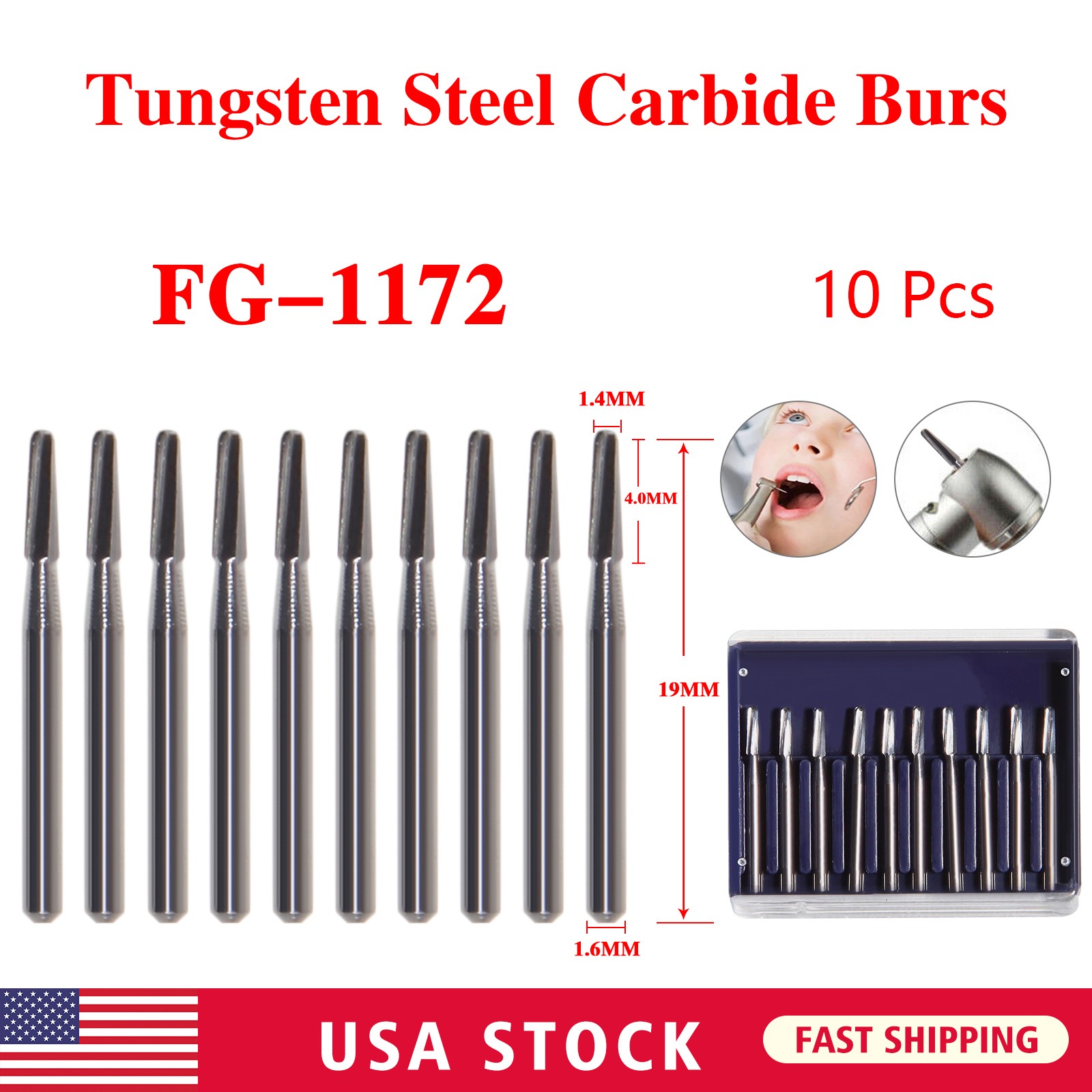10-100* Dental Tungsten Carbide Burs FG#1172 Friction Grip for High Speed po