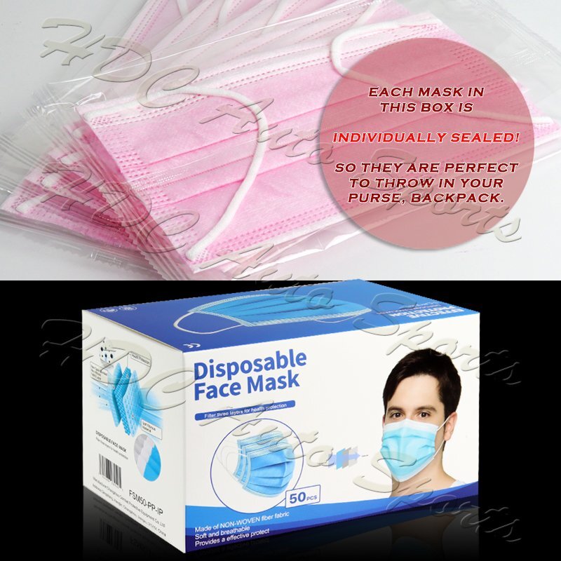 New Disposable 100 PCS Face Mask- Non Medical Mouth Nose Earloop Coverings PINK