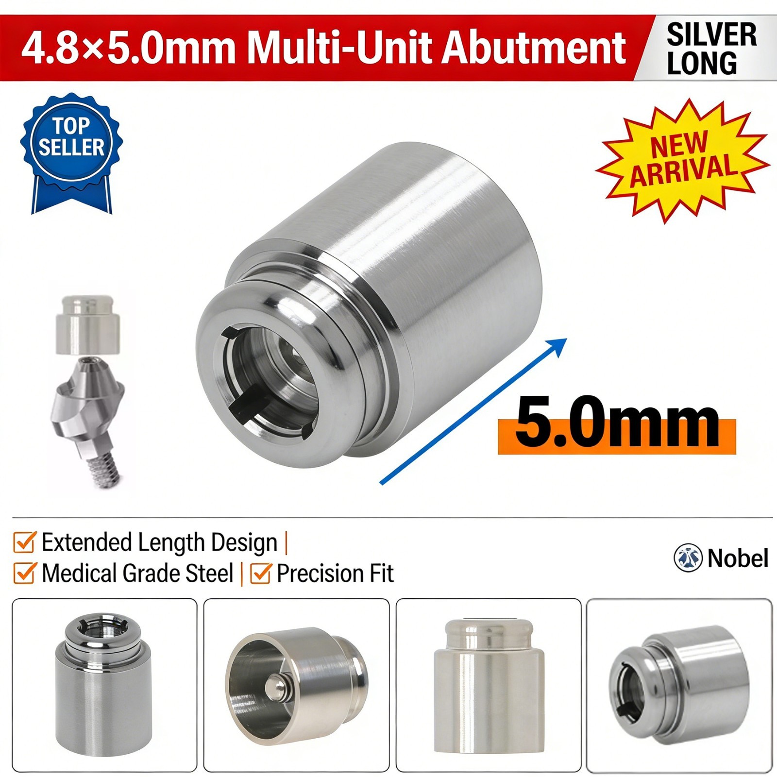 Angled Overdenture Abutment Multi-Unit Ø4.8mm Fit Osstem Hiossen Nobel Active