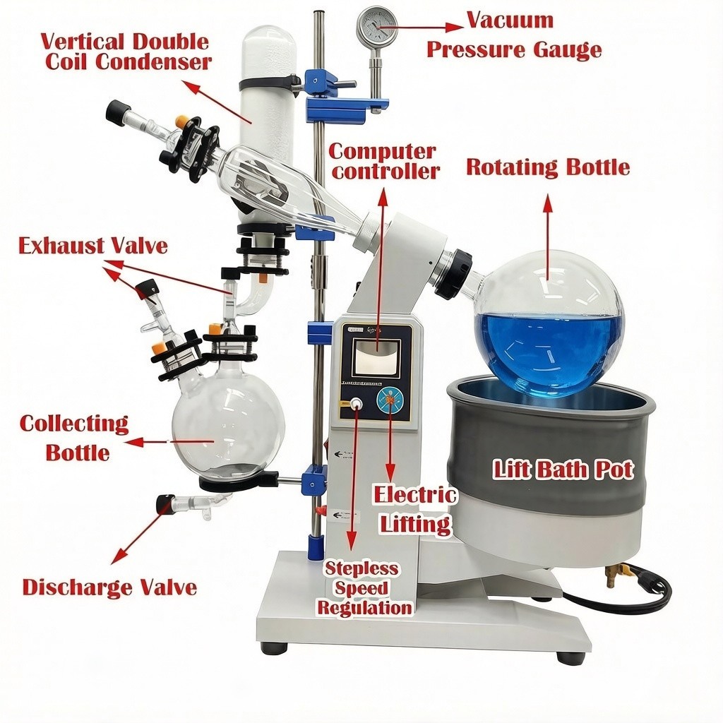 5L Explosion-Proof Rotary Evaporator w/3L Recovery Bottle,110V Lab Rotavapor Bat