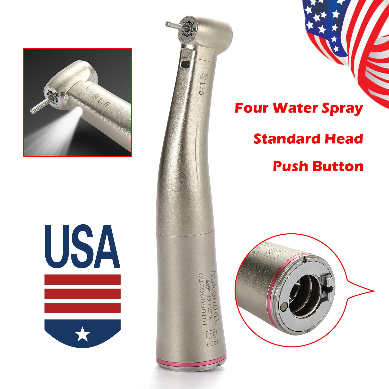 X95L Dental 1:5 LED Fiber Optic Contra Angle Handpiece Red Ring fit NSK Ti-MAX