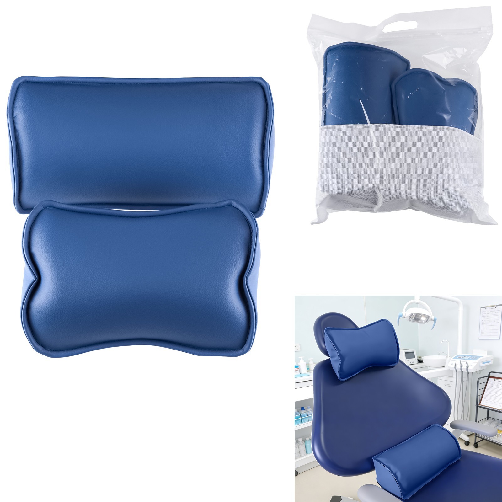 Dental Chair Accessories Memory Foam Headrest & Lumbar Support Pillows Dark Blue