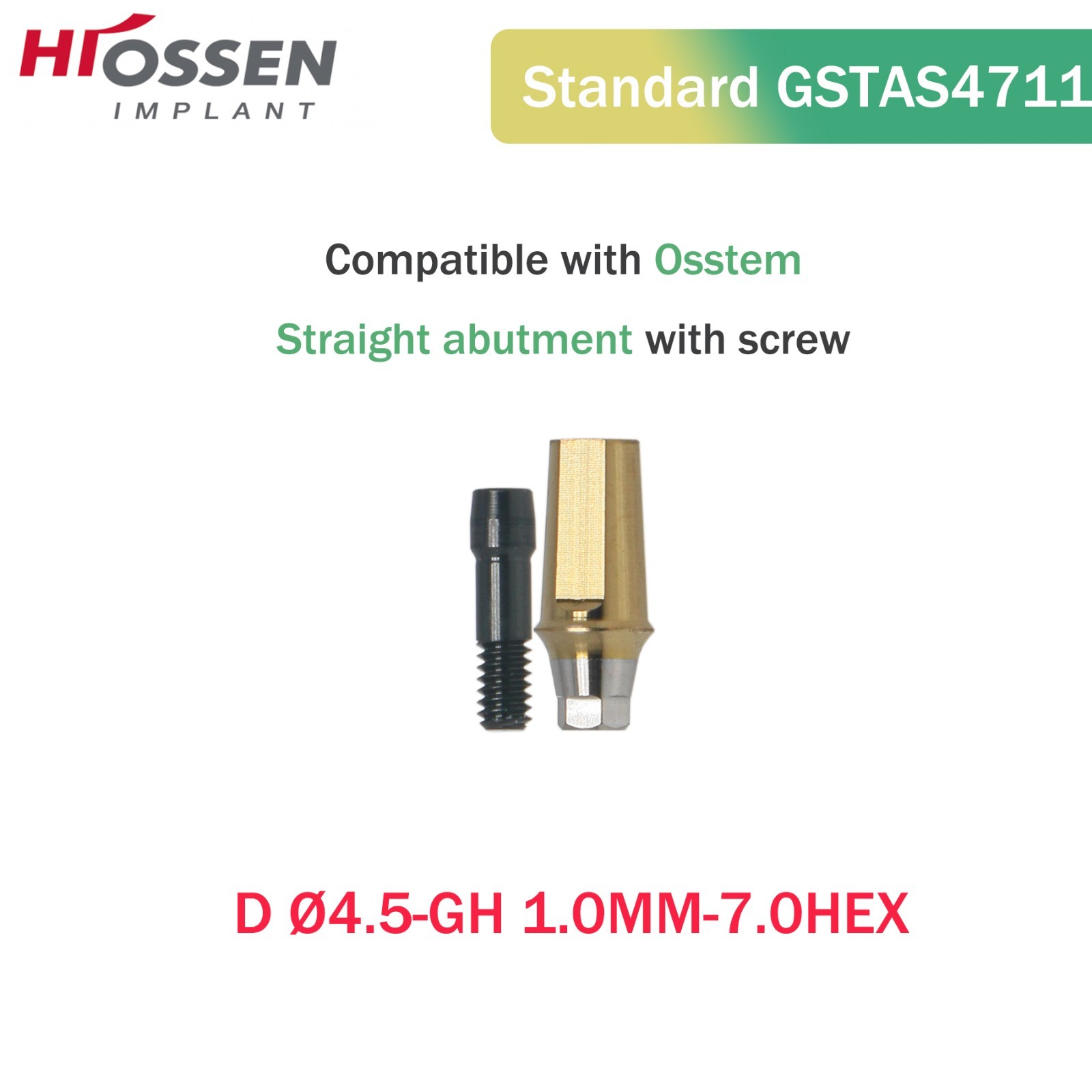 5Pcs Straight Abutment Hiossen Regular with screw conical Osstem Φ4.5-6.0mm Hex