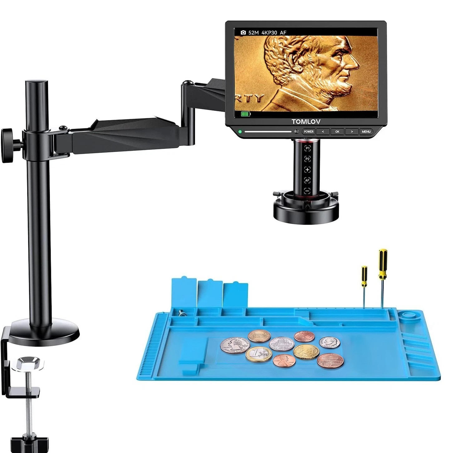 TOMLOV 2000X Autofocus 4K Digital Microscope 8″ HDMI Micro Soldering Coin 52MP