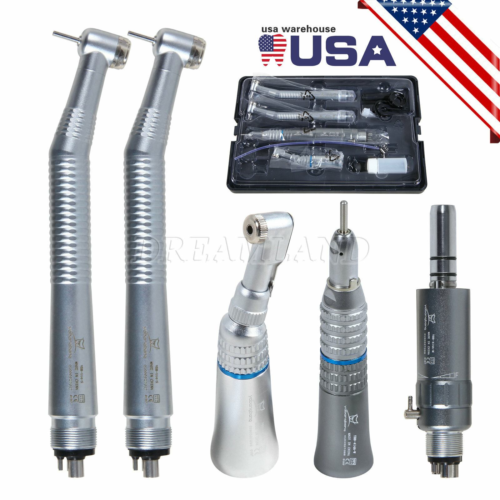 High Low Speed Handpiece Kit Contra Angle Air Motor Straight 4H NEW Dental