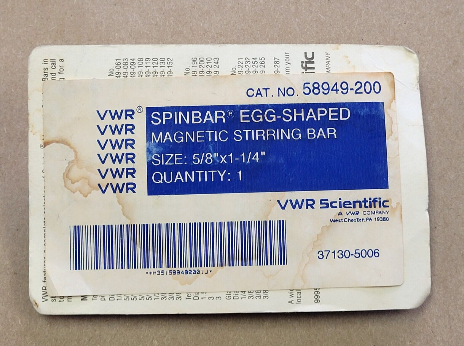 VWR 58949-200 SPINBAR EGG-SHAPED MAGNETIC STIRRING BAR 5/8″X1-1/4″