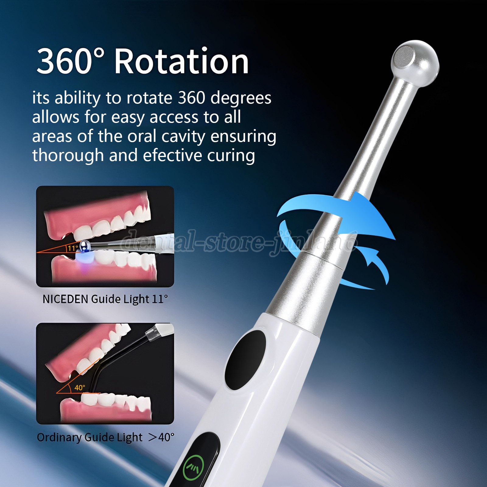 Dental Cordless LED Curing Light Metal Head 1S Cure Lamp 4 Light Intensity Modes