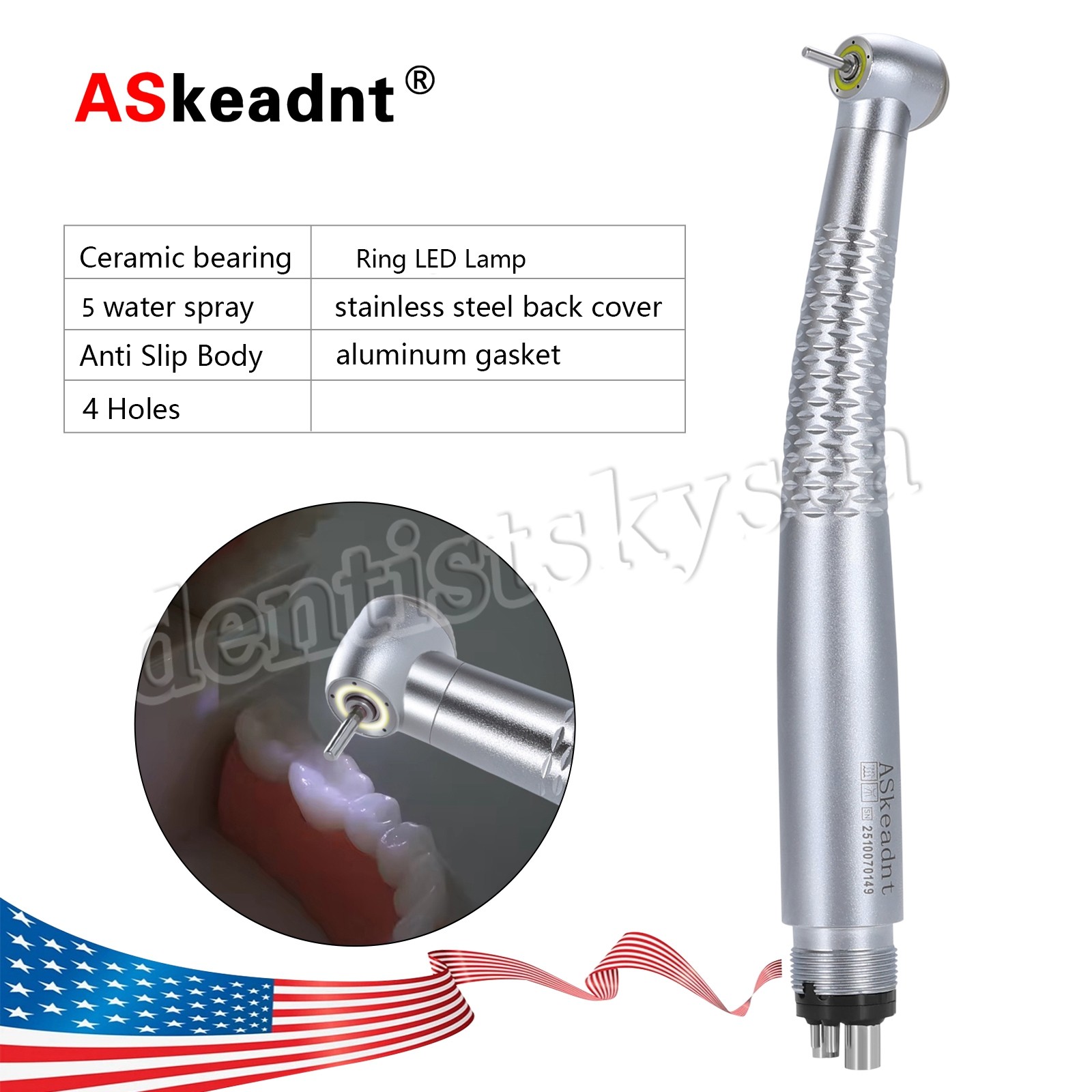Dental 4H LED High Speed Handpiece Shadowless Ring E-Generator Turbine Handpiece