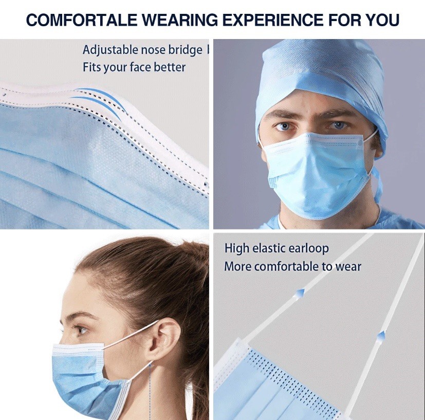 2000 Pcs Blue Disposable Face Cover 3-Ply Filter Breathable Earloop Masks ASTM