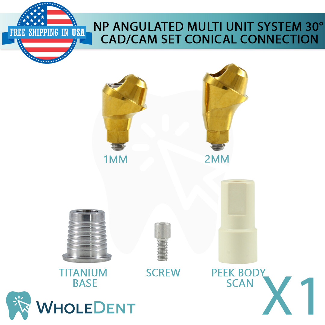 NP Conical Connection Angulated 30° Multi Unit 1.6mm Scan Body Titanium Base Set