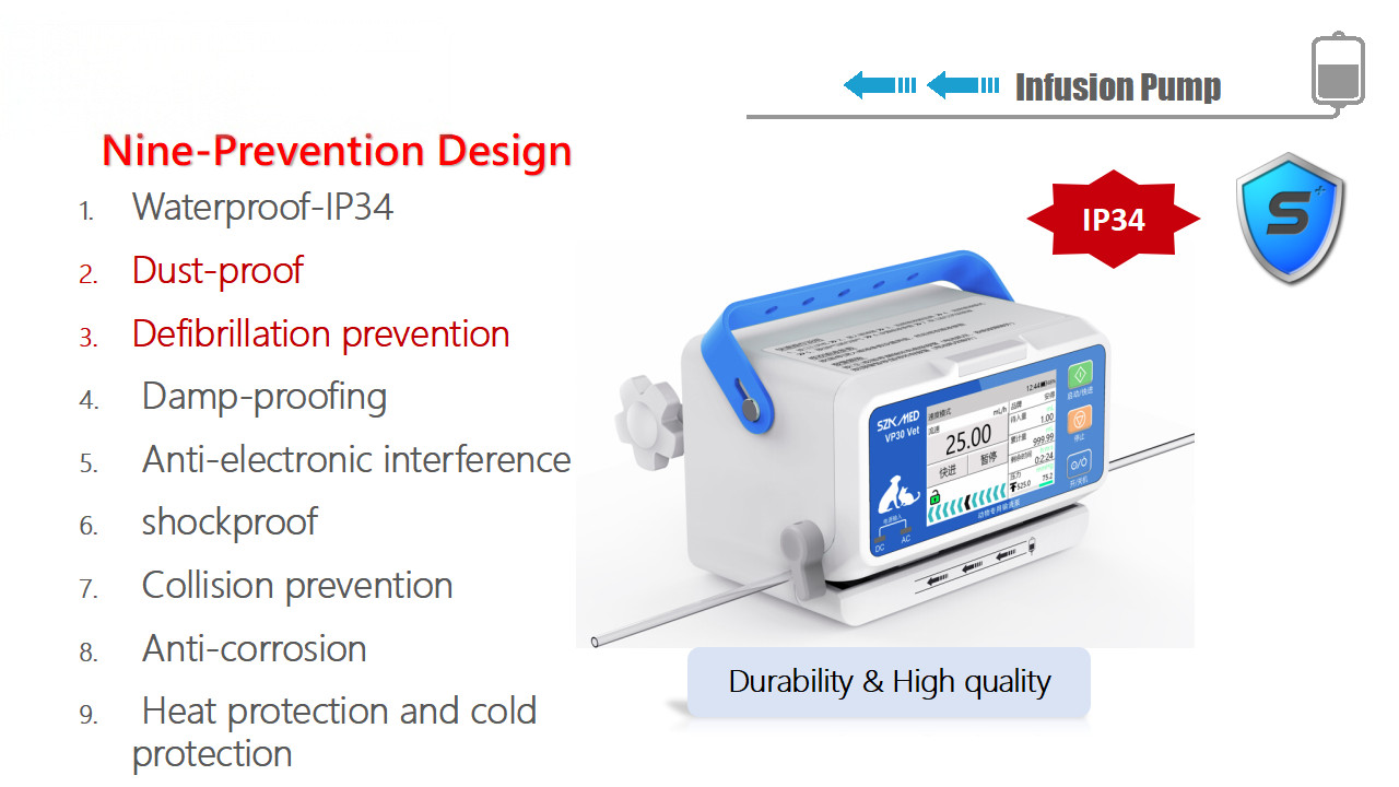 VET Infusion pump with touchscreen, dual CPU, multi-mode operation, waterproof