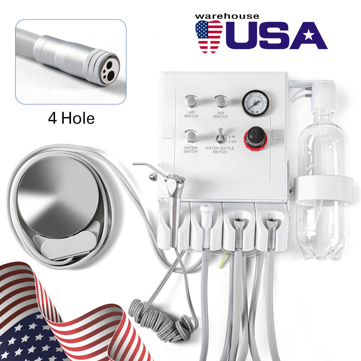 Portable Dental Turbine Air Compressor Unit 2/4Hole/High Low Speed Handpiece Kit
