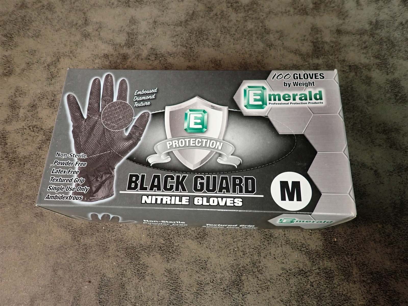 NEW Emerald BK599 Black Guard Powder/Latex Free Nitrile Gloves Box of 100 (M22)