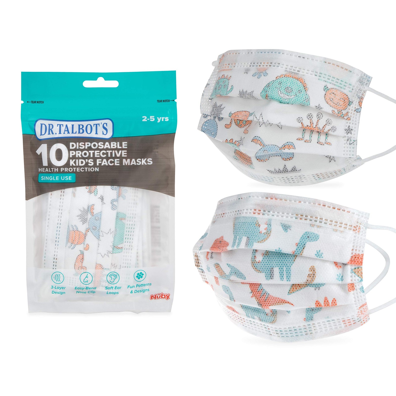 Dr. Talbot’s Disposable Protective Face Masks Boys 2-5 Years 10-Count