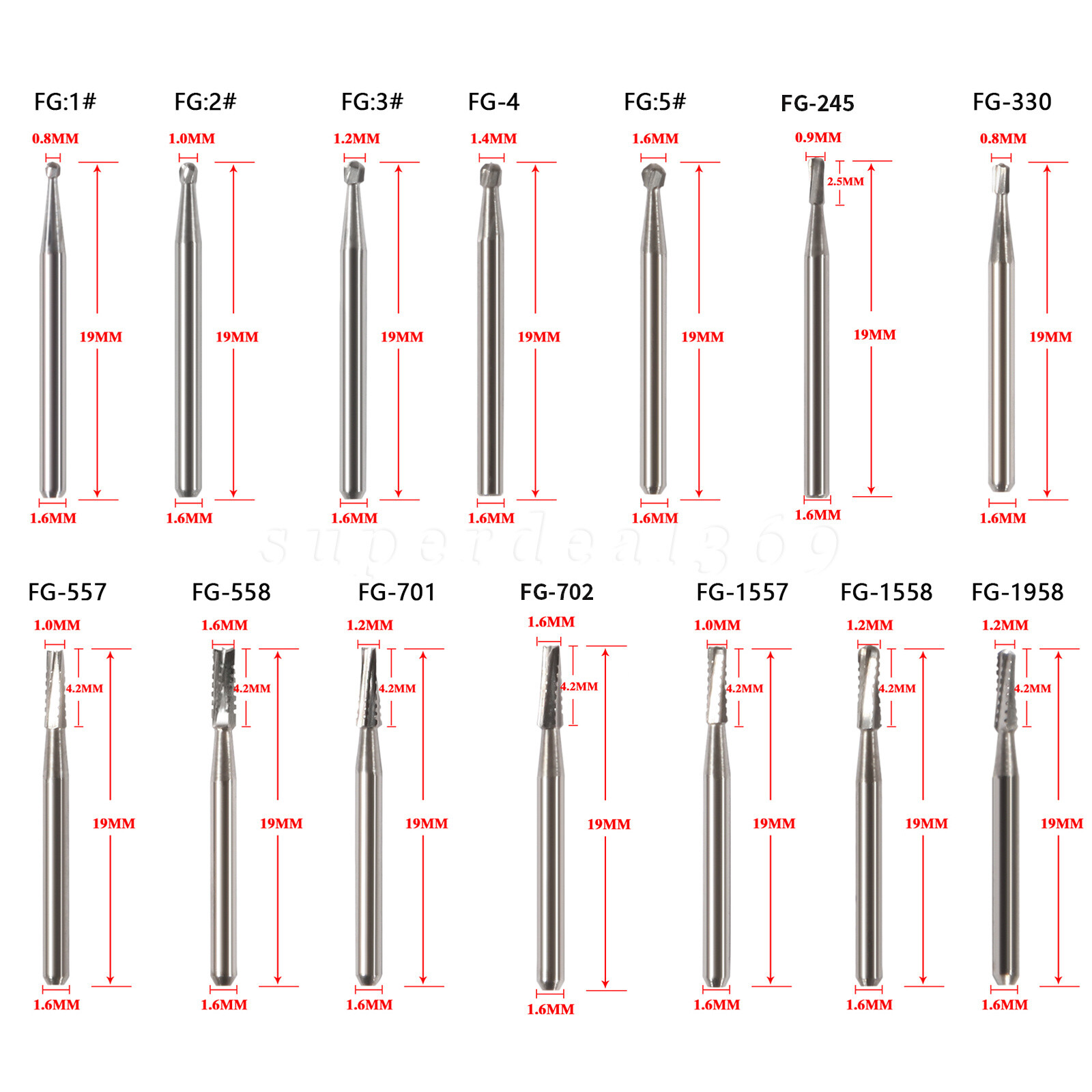 10 Pcs/pack FG High Speed Dental Tungsten Steel Carbide Crown Cutting Burs DL