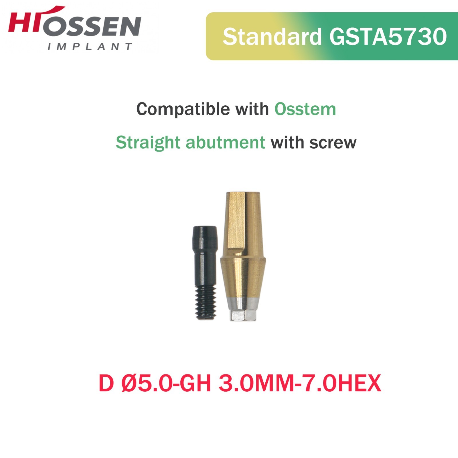 5Pcs Straight Abutment Hiossen Regular with screw conical Osstem Φ4.5-6.0mm Hex