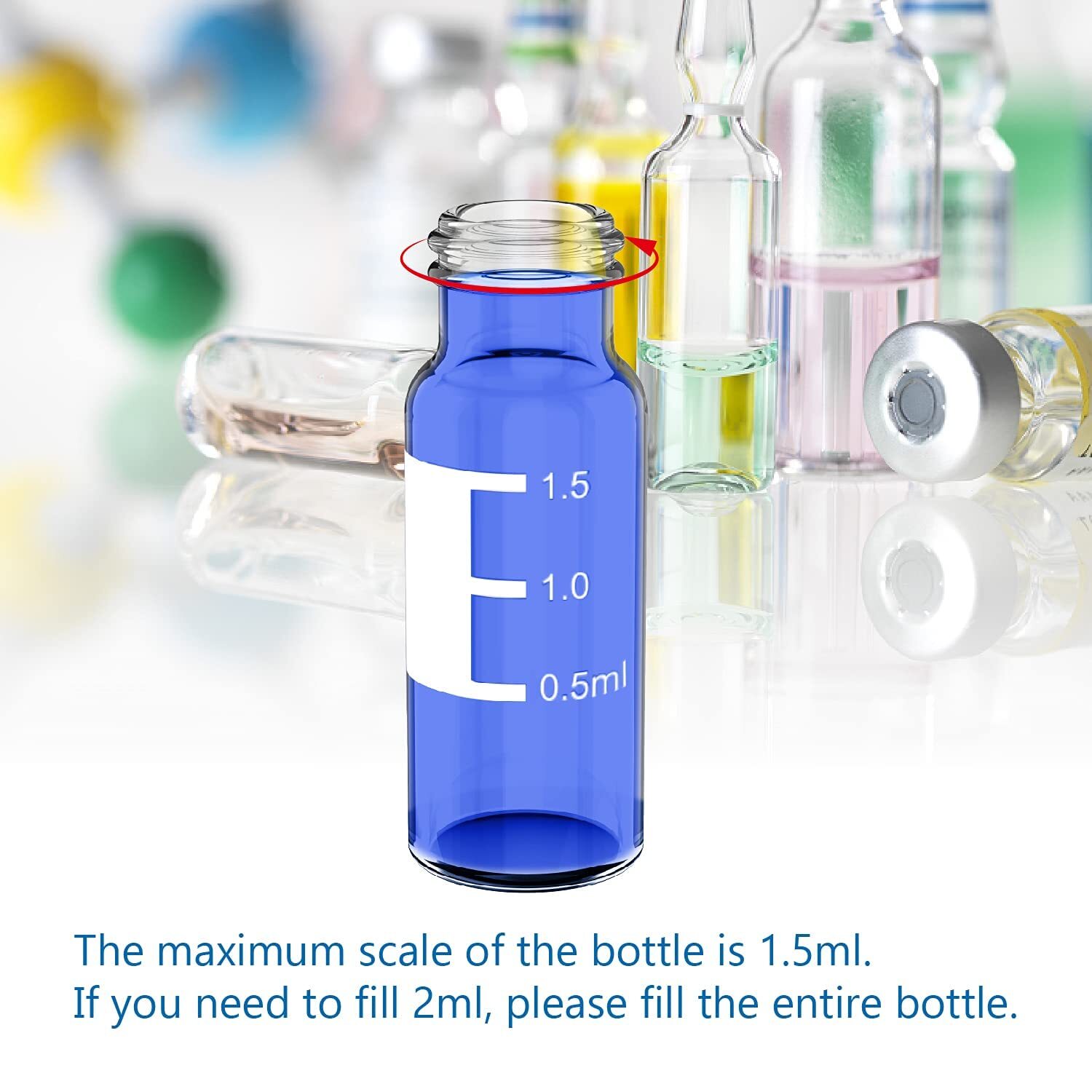1000Pcs 2ml Autosampler Vial+Pre-Slit Caps 9-425 Glass Bottle Screw Top HPLC GC