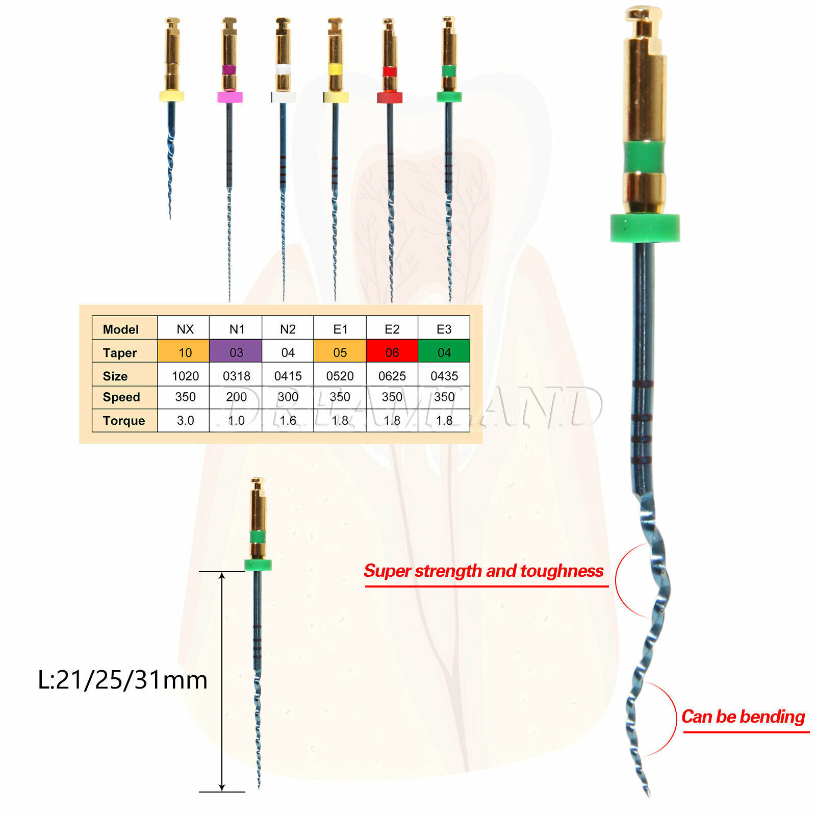 Dental Endodontic Endo File Engine Rotary Root Canal NiTi File 21/25/31mm ns