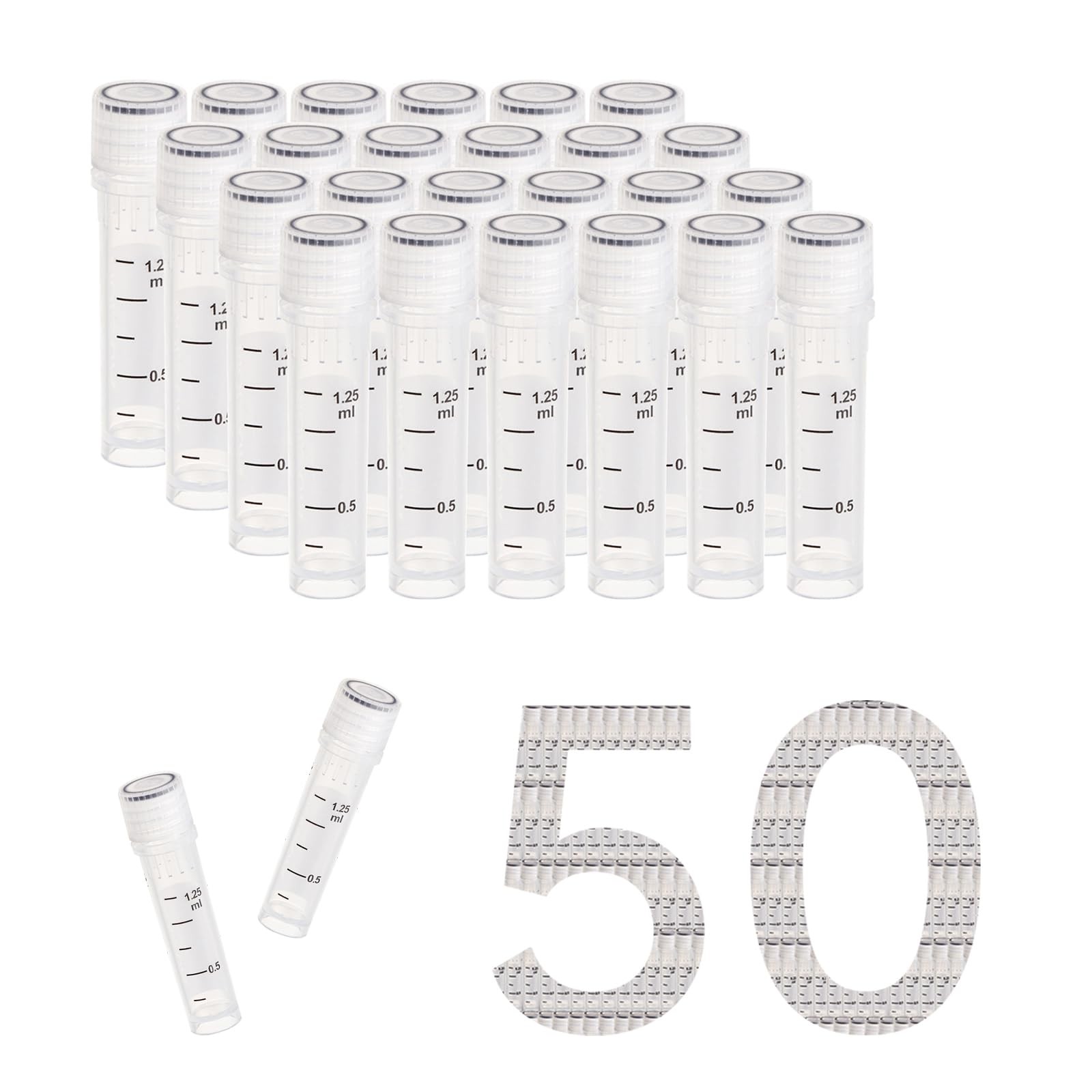 50 PCS 2ml Cryovials Sterilization Lab Vials Caps Low Temperature Tube Store
