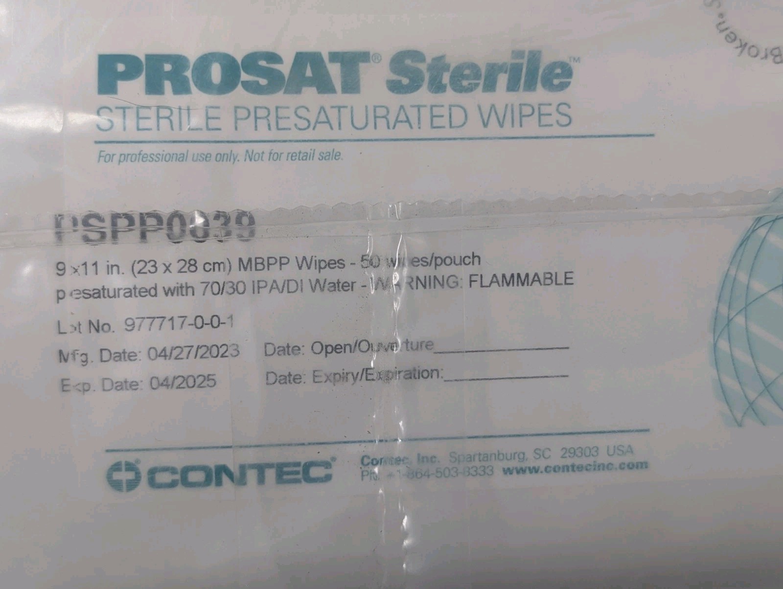 Contec Prosat Sterile SPP0939 IPA Wipes 9×11 50/Pouch EXPIRED Lot of 4
