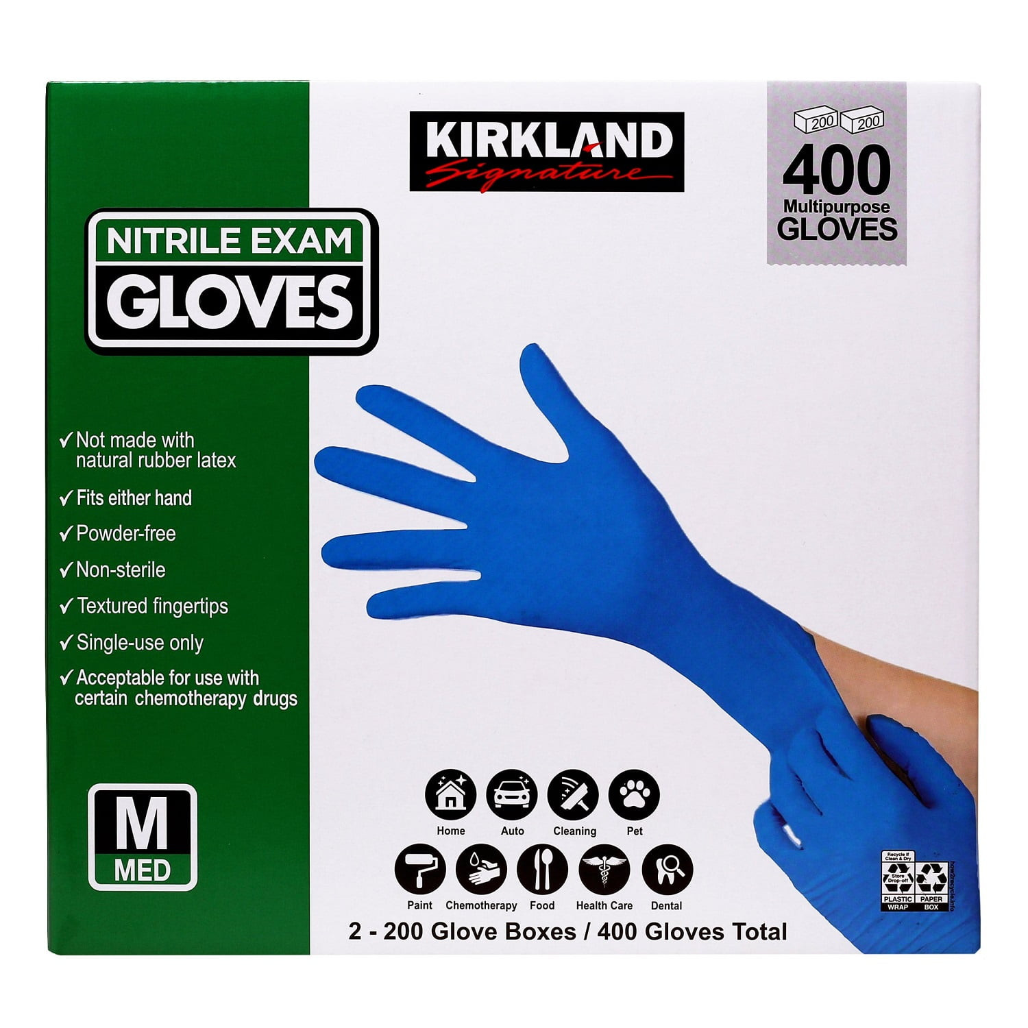 Kirkland Signature Nitrile Exam Gloves, 400-count, Size Medium =(2 Pack)
