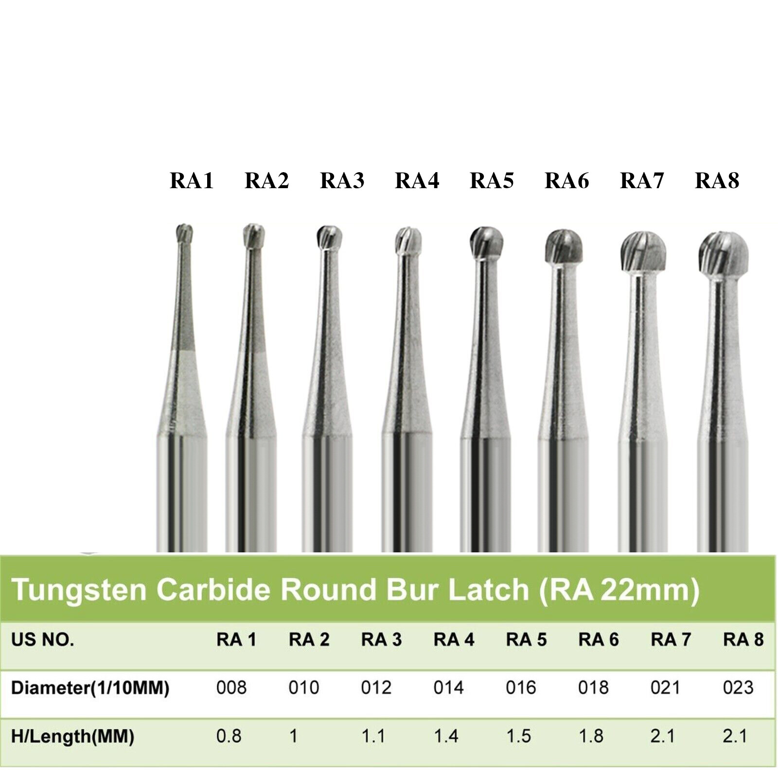 8 Types Dental Round Carbide Bur for Slow Speed Latch Type RA 1# – 8# Burs