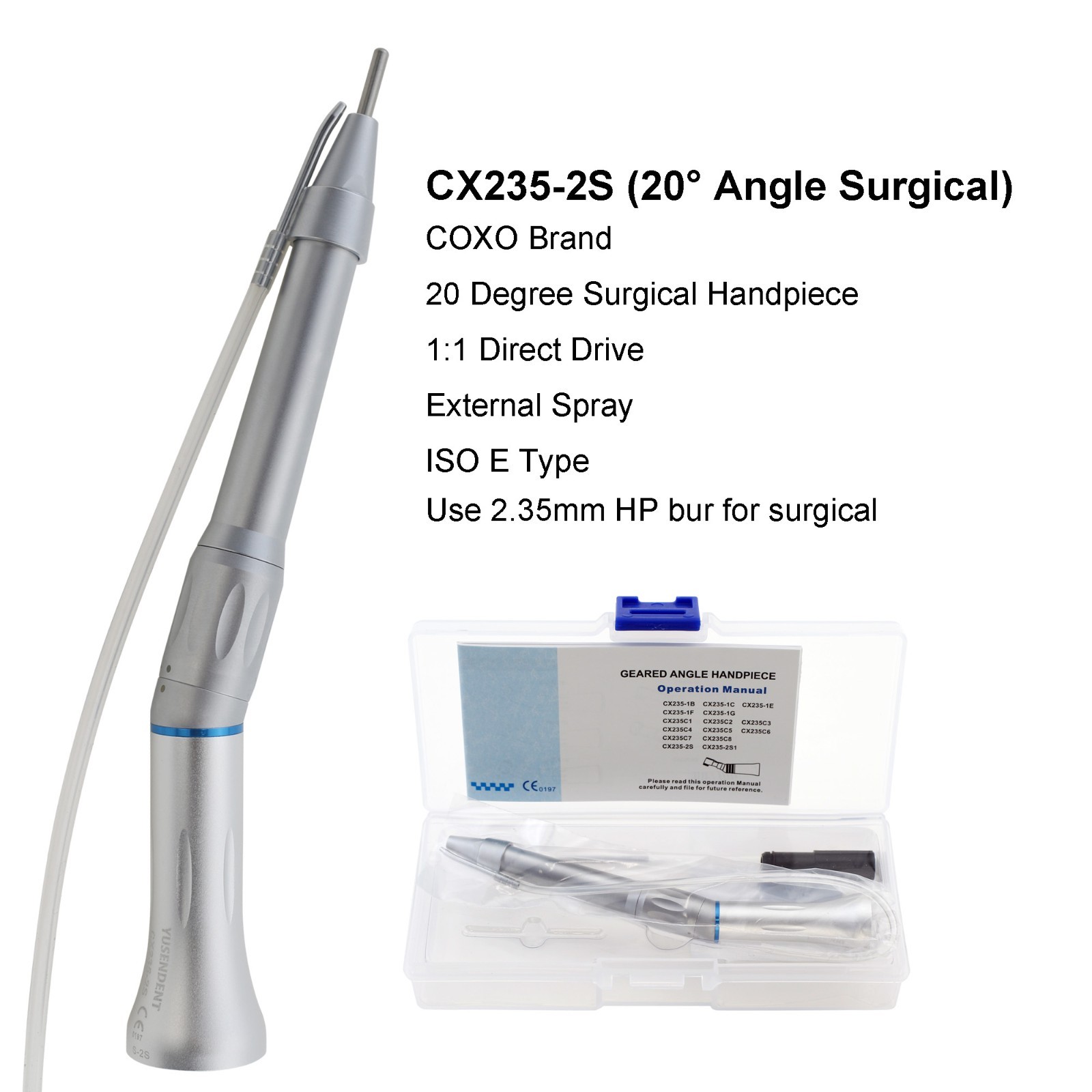 COXO Dental Surgical Straight Handpiece 1:1 Nose Cone 20° Angle External Water