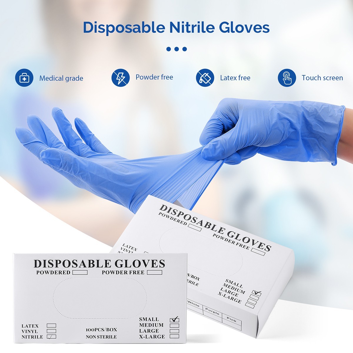 4 Mil Medical Nitrile Medical Grade Nitrile Exam Latex Free Gloves S/M/L/XL