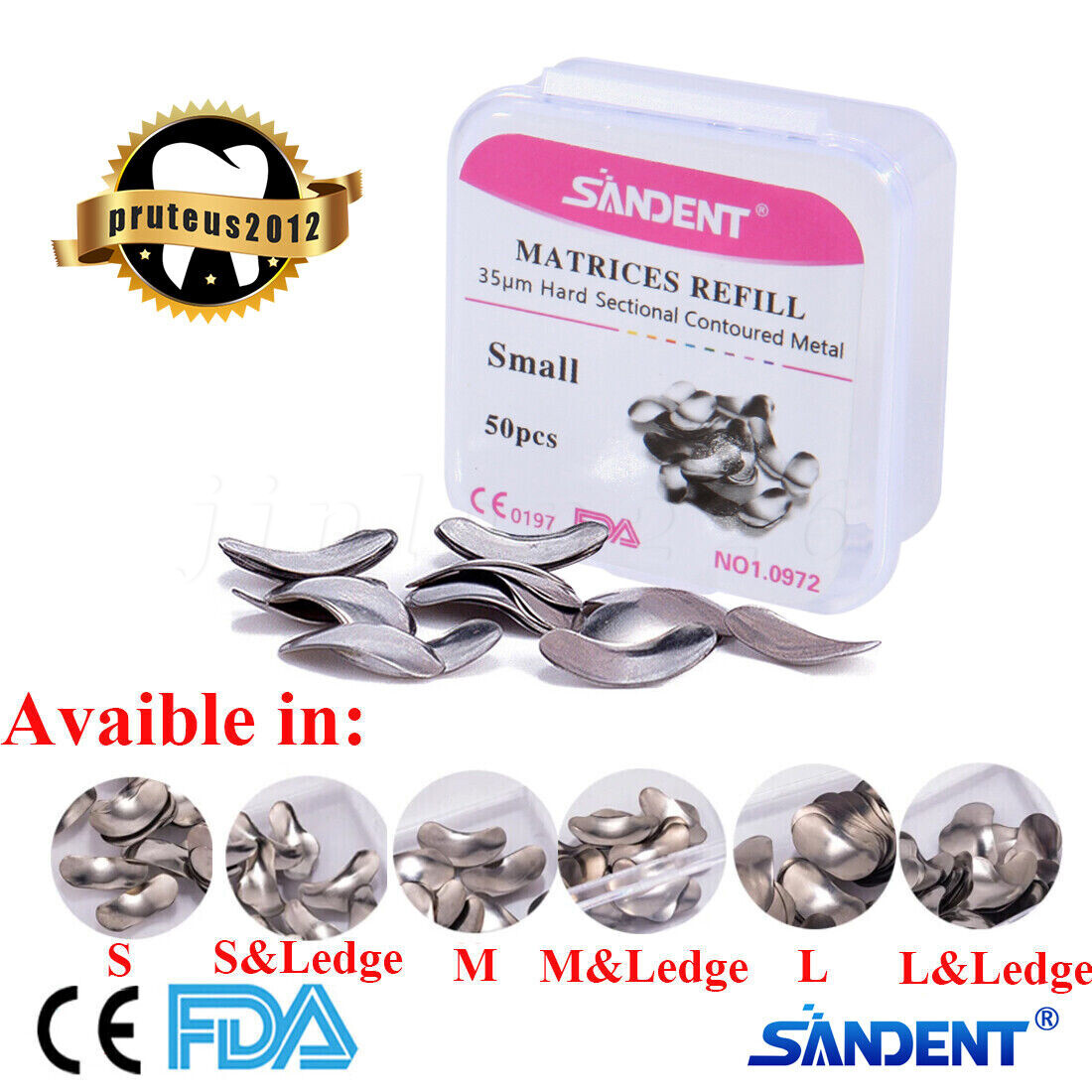 50 Pcs Dental Metal Matrices Matrix Band Sectional Contoured Refill S/M/L 35μm