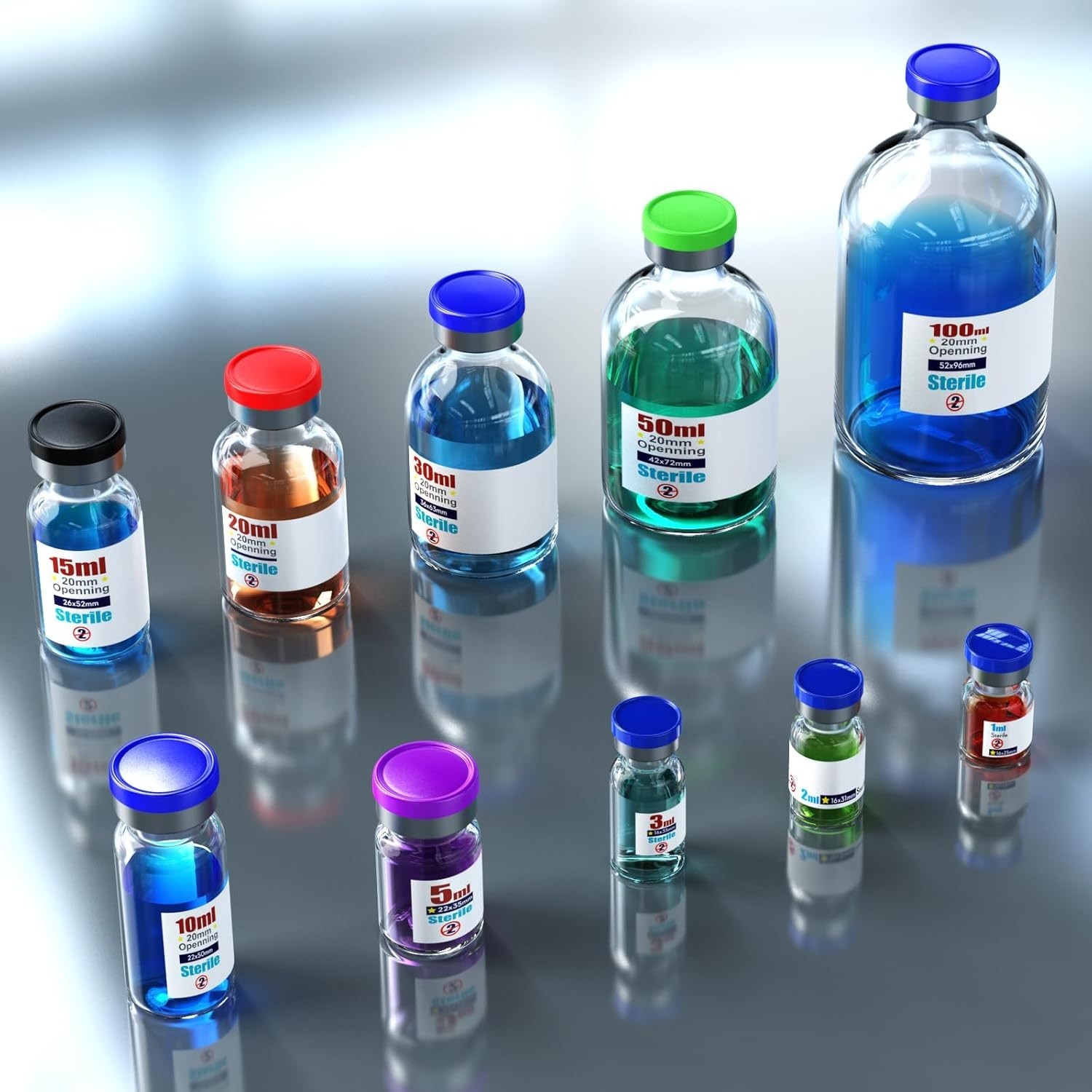 Sterile Glass Vials 3ml with Injection Port Flip Cap 10pcs Medical Vial