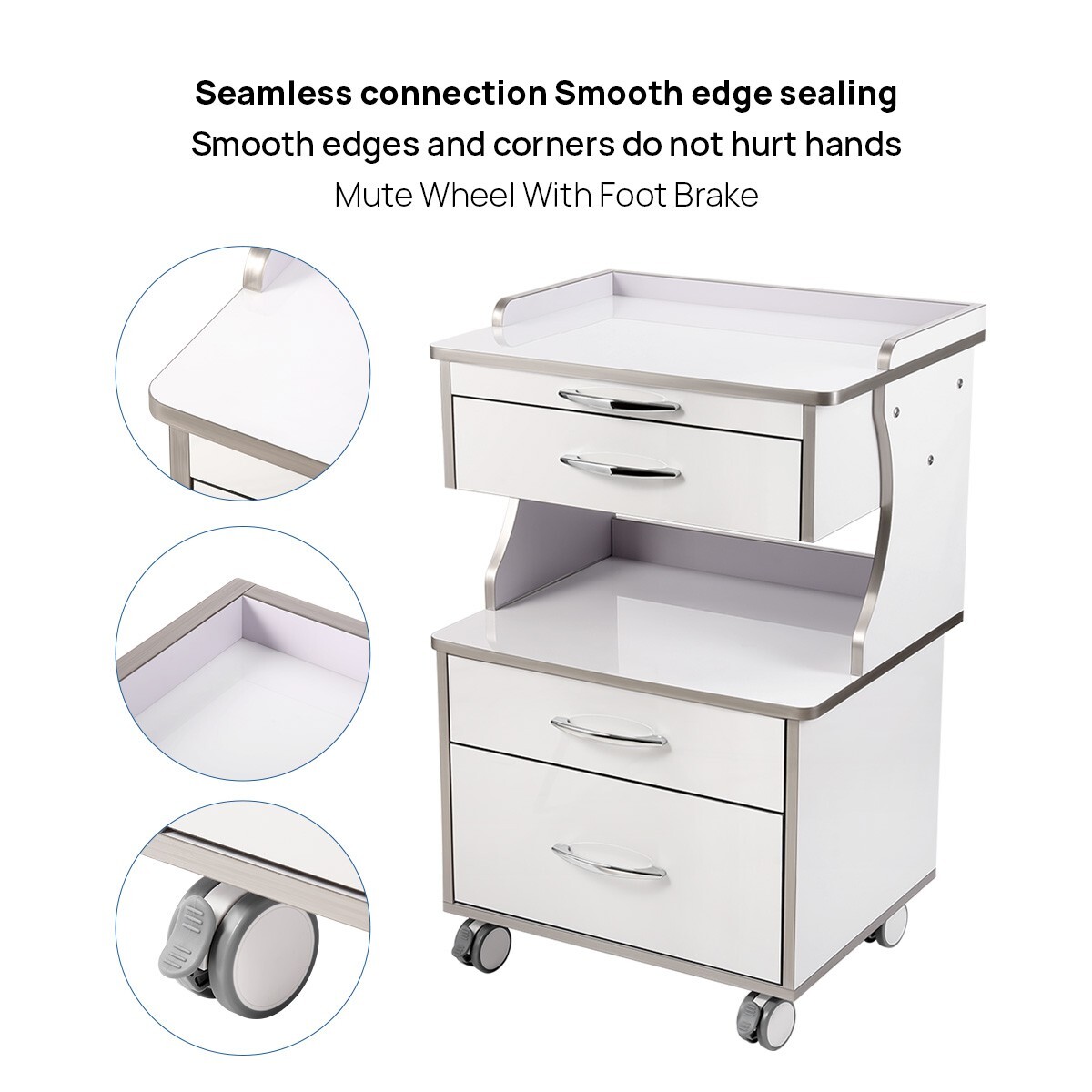 Dental Mobile Utility Cart Storage Cabinet Drawers /Three Layer Medical Trolley