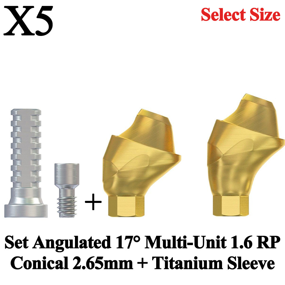 5x Set Dental Angulated 17° Multi-Unit 1.6 RP Conical 2.65mm + Titanium Sleeve