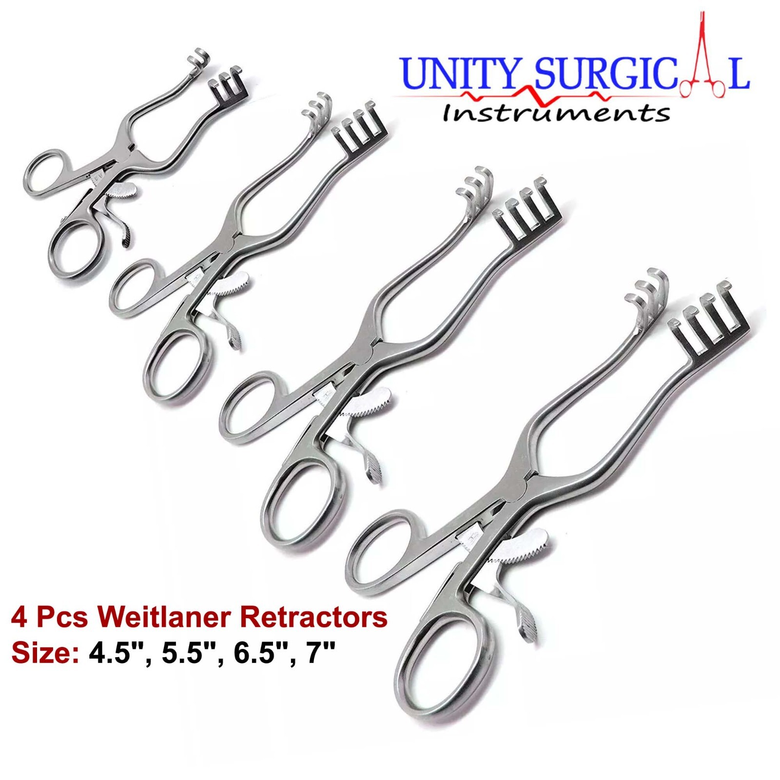 Weitlaner Retractors 4.5″, 5.5″, 6.5″, 7″ Blunt Prongs 4X Surgical Instrumits