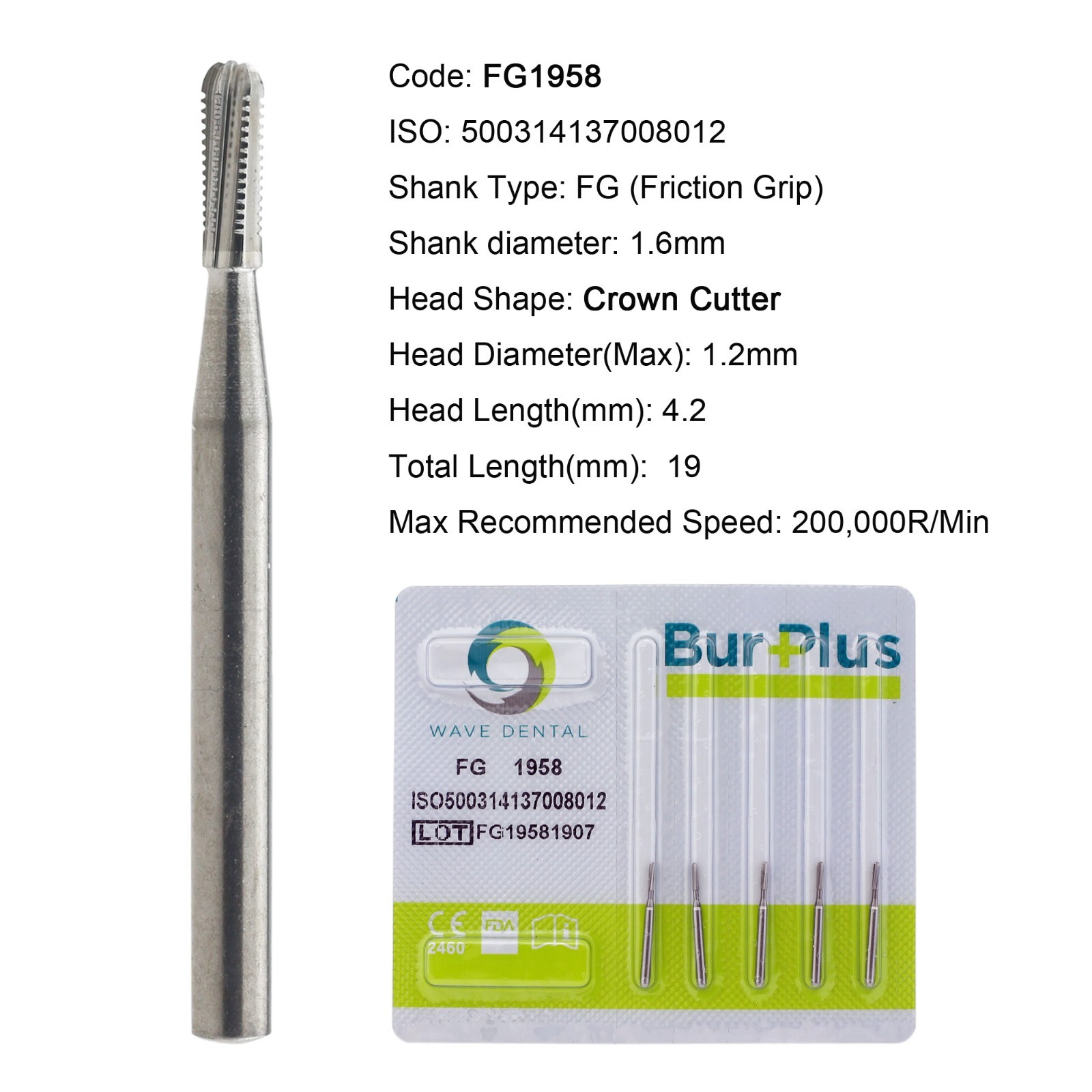 WAVE Dental Carbide Burs FG 1958 Crown Metal Cutter High Speed Friction Grip