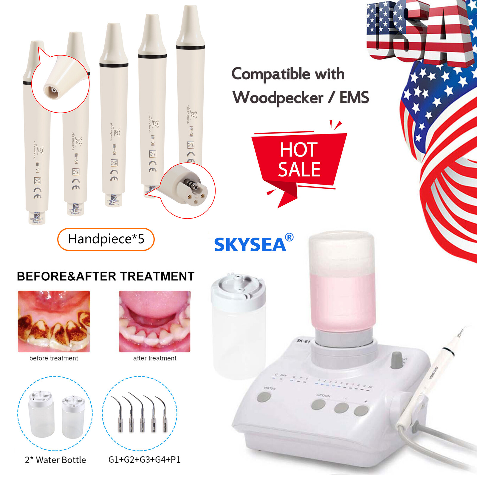 Dental Ultrasonic Scaler Unit fit EMS Cavitron 2 Water Bottles 5*H6EMS Handpiece