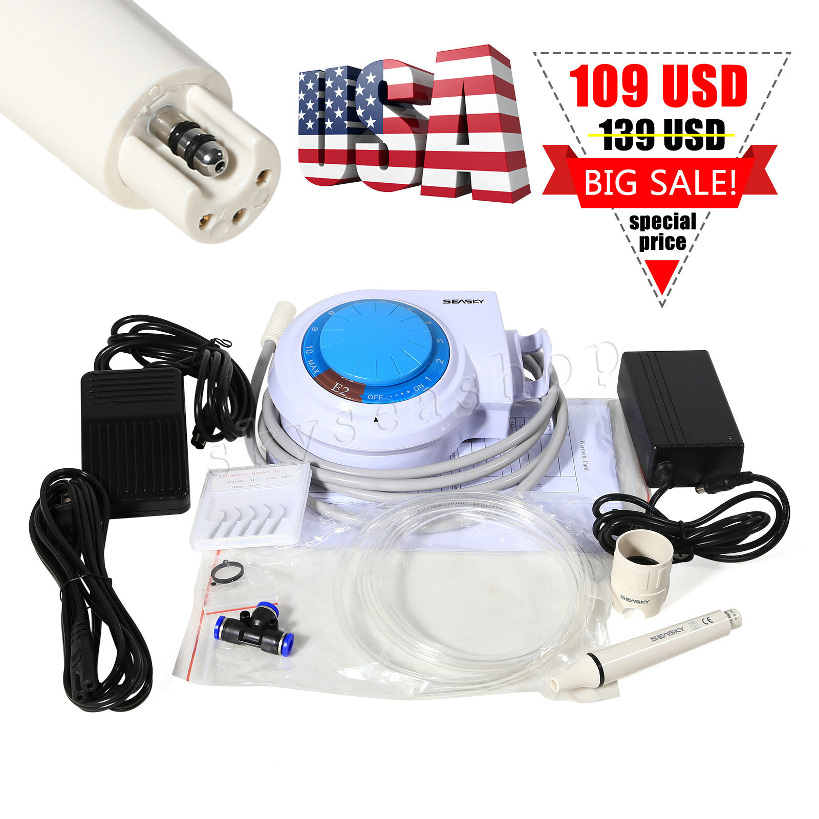 Dental Ultrasonic Piezo Scaler Handpiece 5*Tips fit Cavitron EMS FDA-E2+