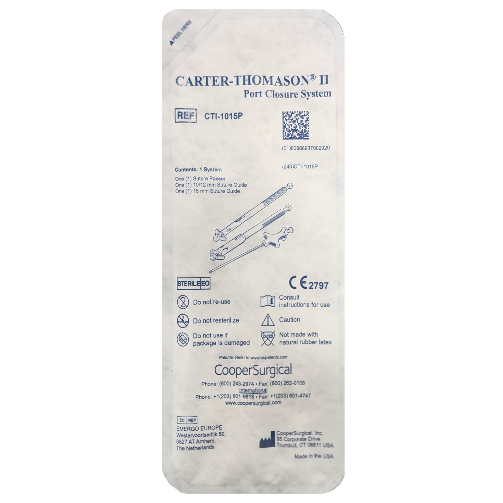 *1-Pack* Carter Thomason II Port Closure System With Suture Guide CTI-1015P