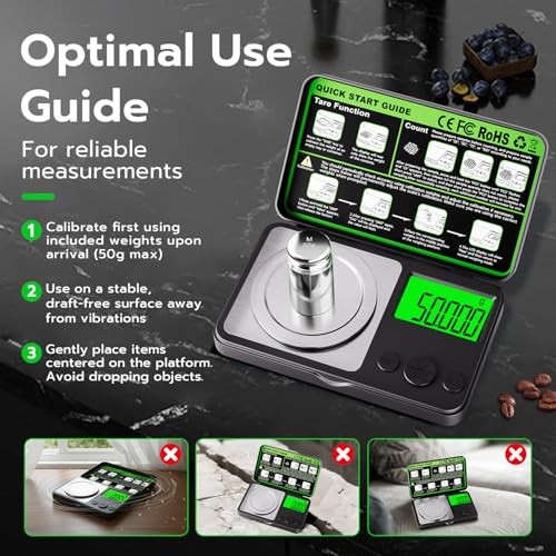 Digital Milligram Scale 50g x 0.001g, Mini Precision Scale with Tare weight Func