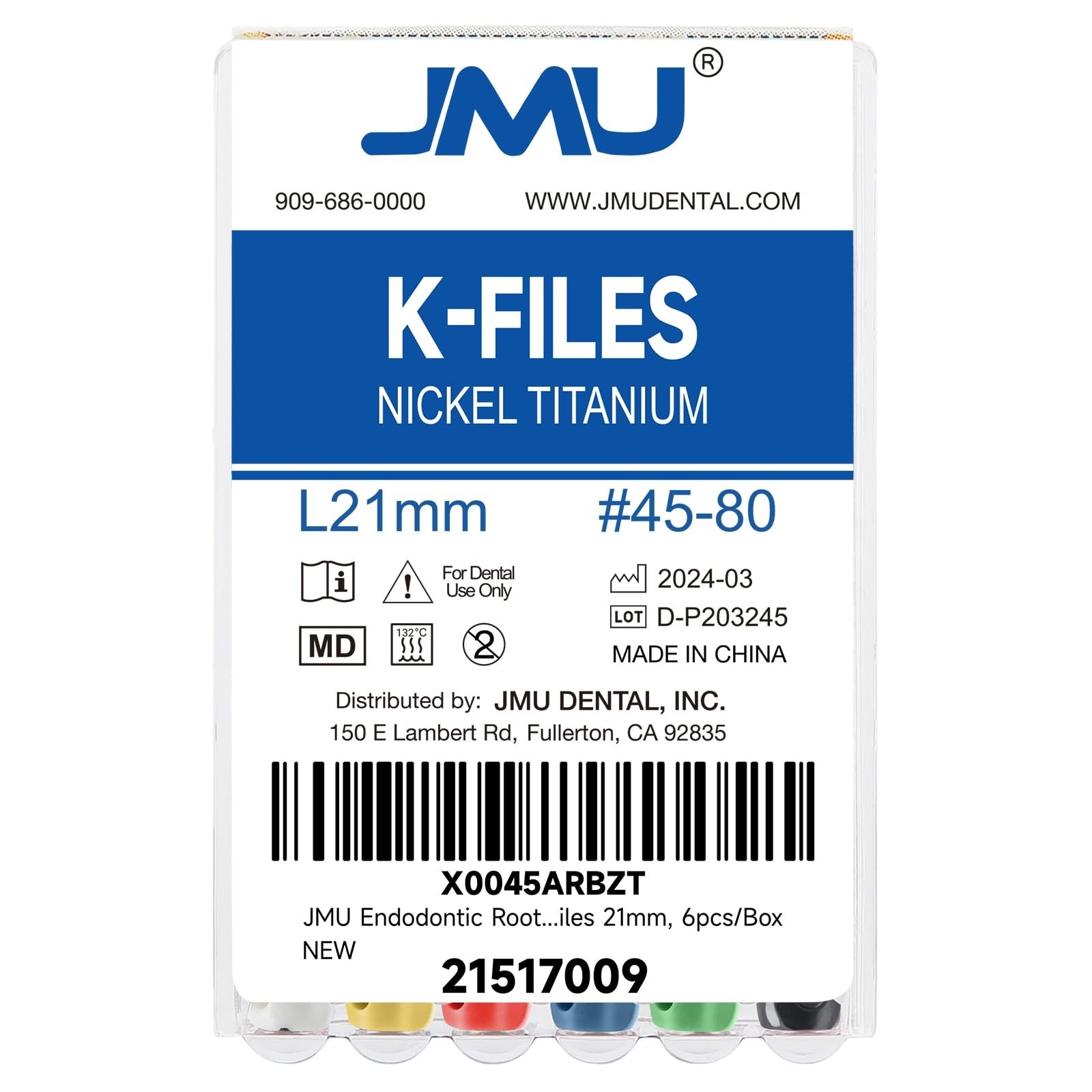 Endodontic K Files #45-80/21mm NITI Hand Use – 60 Pcs Total for Root Canal Treat