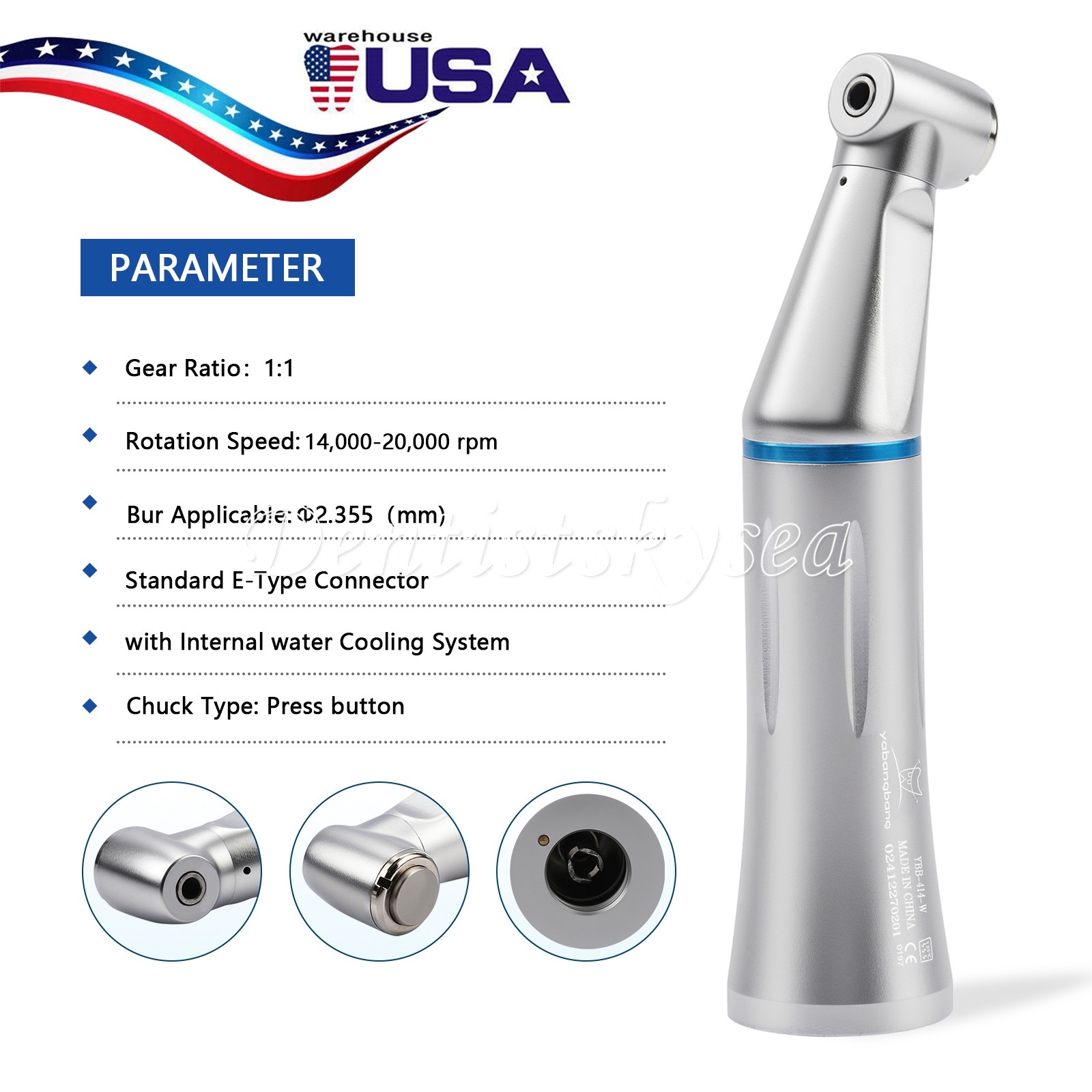 Dental Slow Low Speed Contra Angle Handpiece Inner Spray Push Button