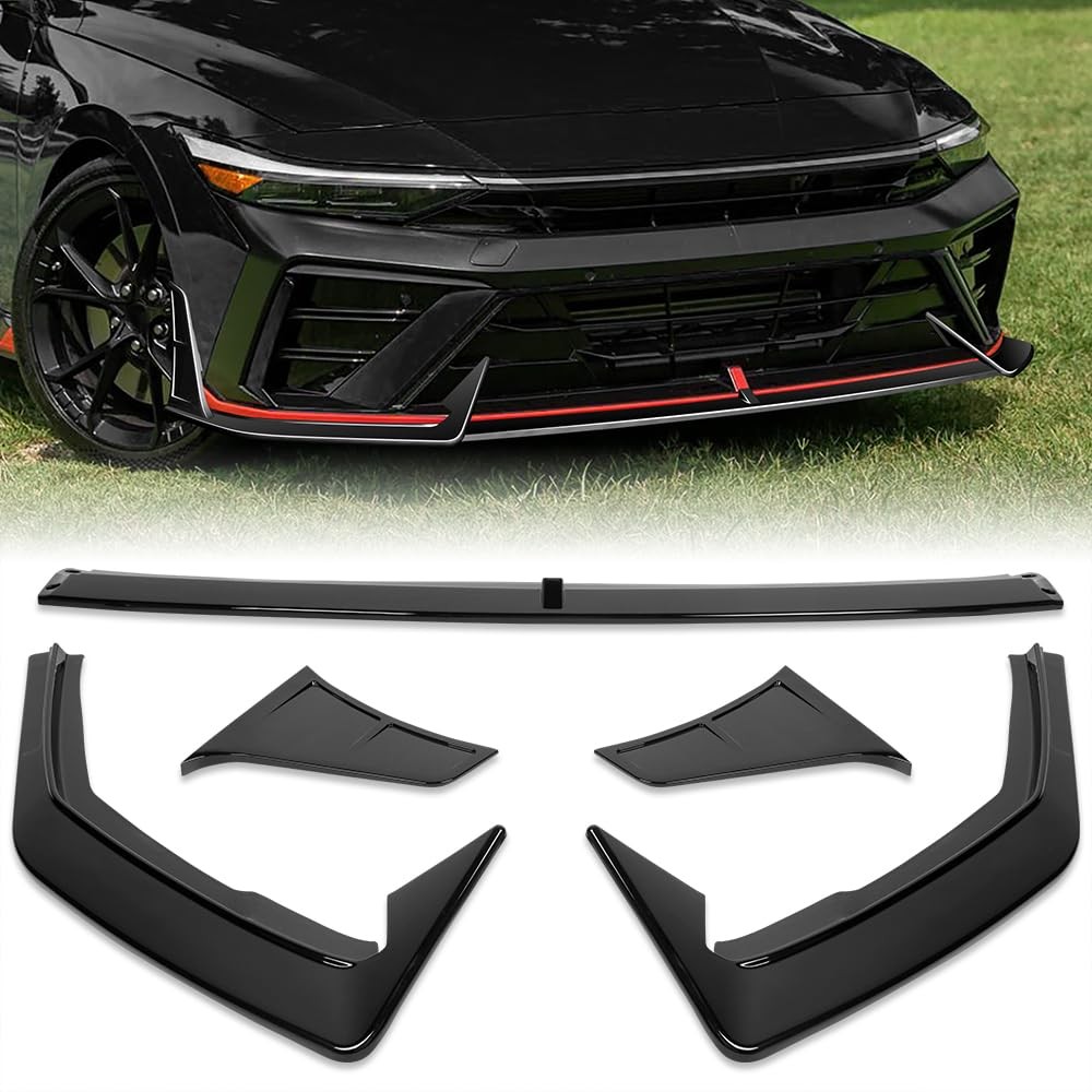 ABS Front Bumper Lip Painted Glossy Black for 2024-2026 Hyundai Elantra N N-Line