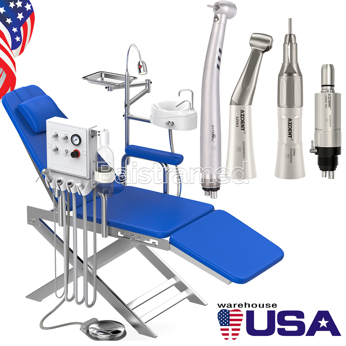 Dental Portable Mobile Chair Air Turbine 4 Hole Rechargeable LED Light/Handpiece