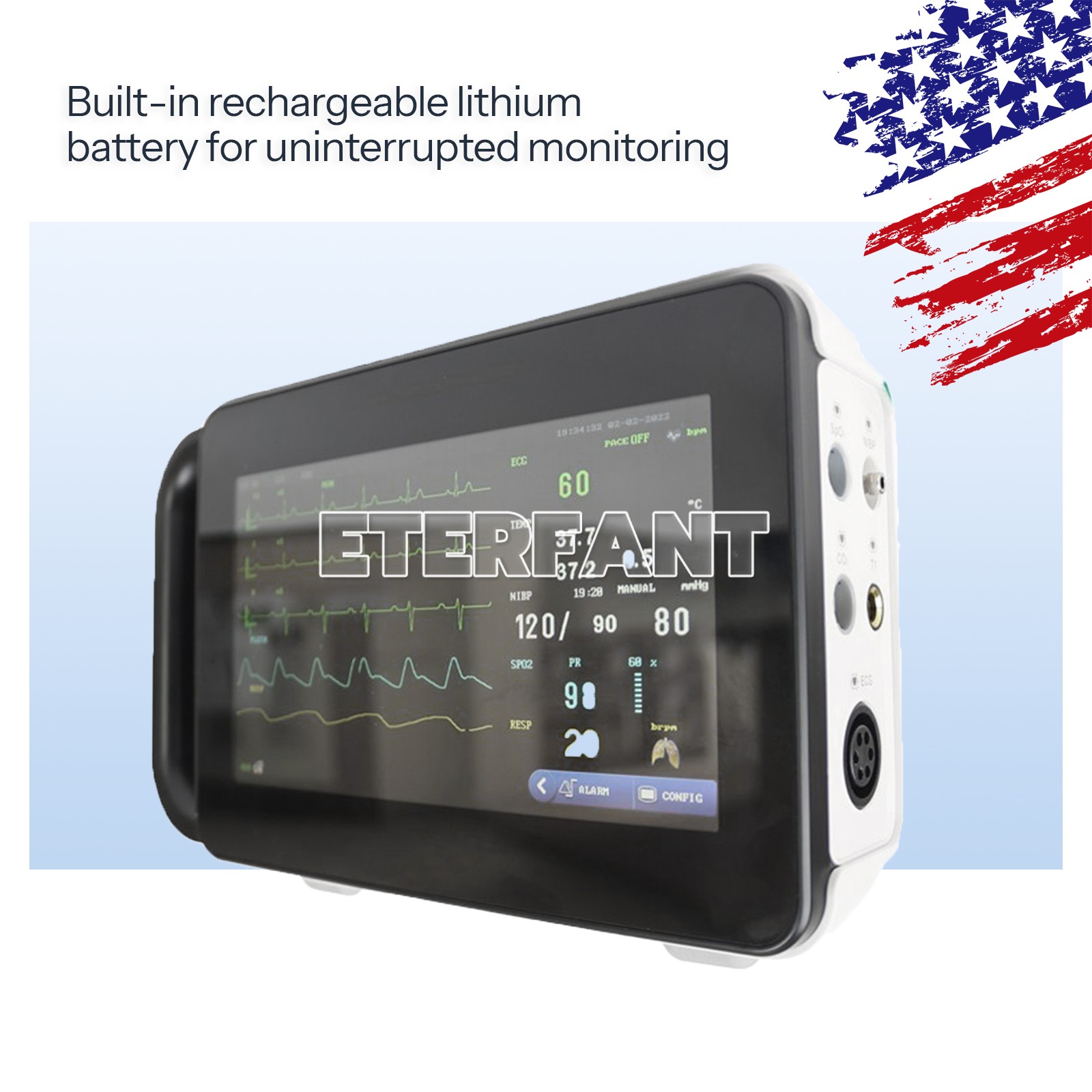 ETERFANT 7/8 inch Patient Monitor Vital Sign for TEMP/NIBP/PR/ECG/SPO2/RESP