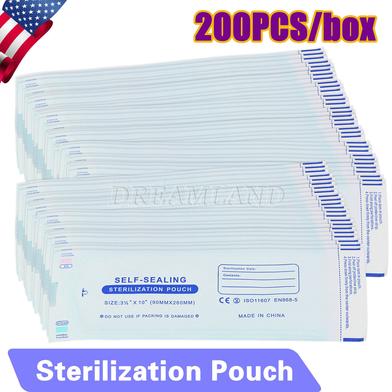 Sterilization Pouches- 3.5 ” x 10 ” Dental Self Seal Pouch Bag 200 Bags