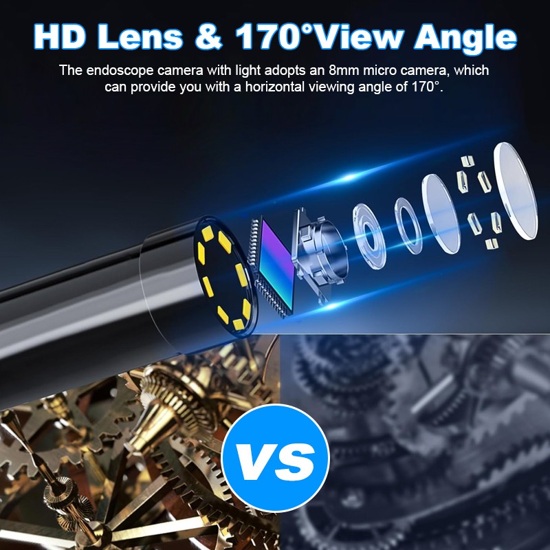 Endoscope Camera with Light, 1080P HD Borescope with 8 Adjustable Lights, IP67