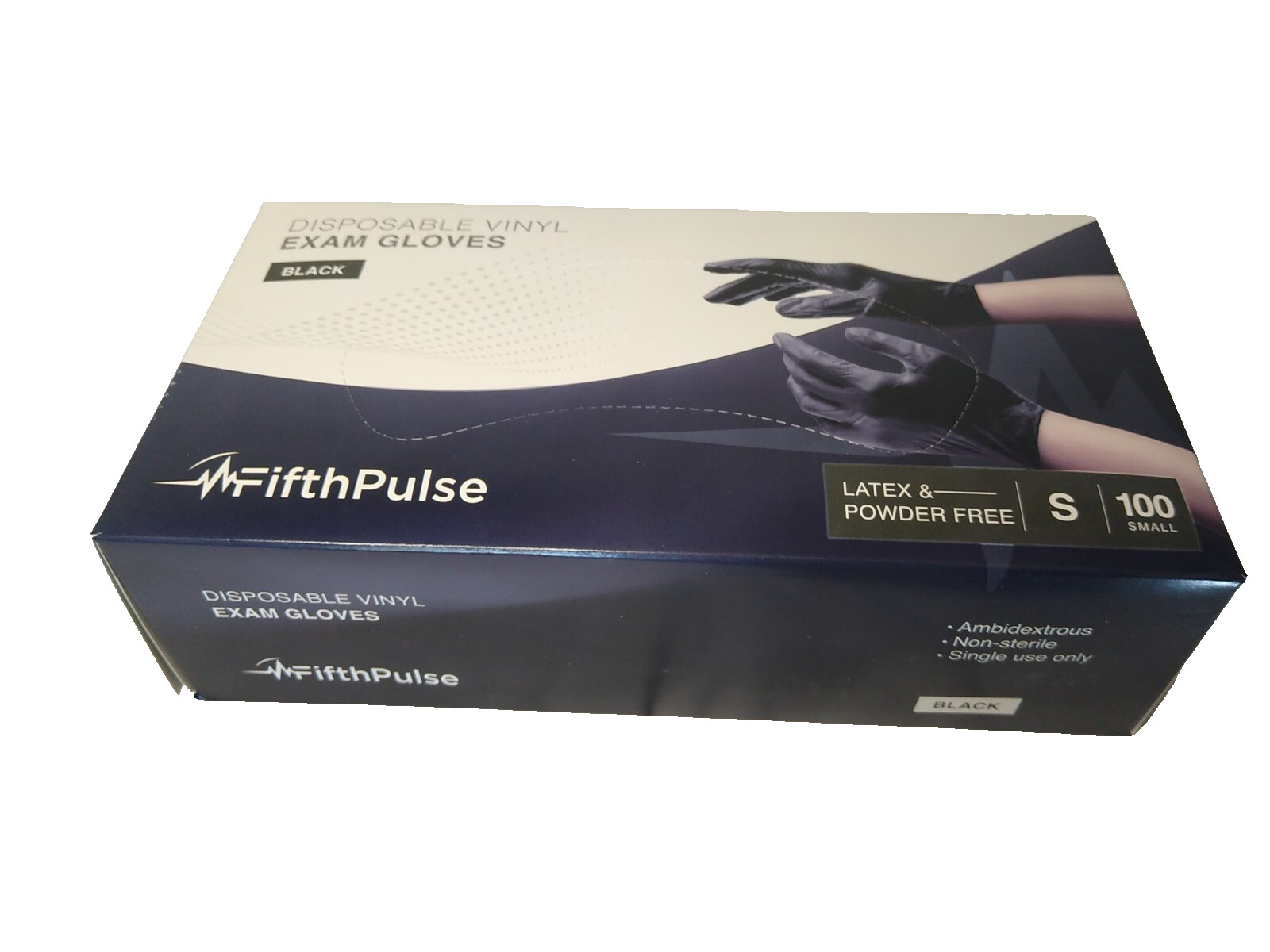 Fifth Pulse Vinyl Exam Latex & Powder Free Gloves Size Small Black Box of 100