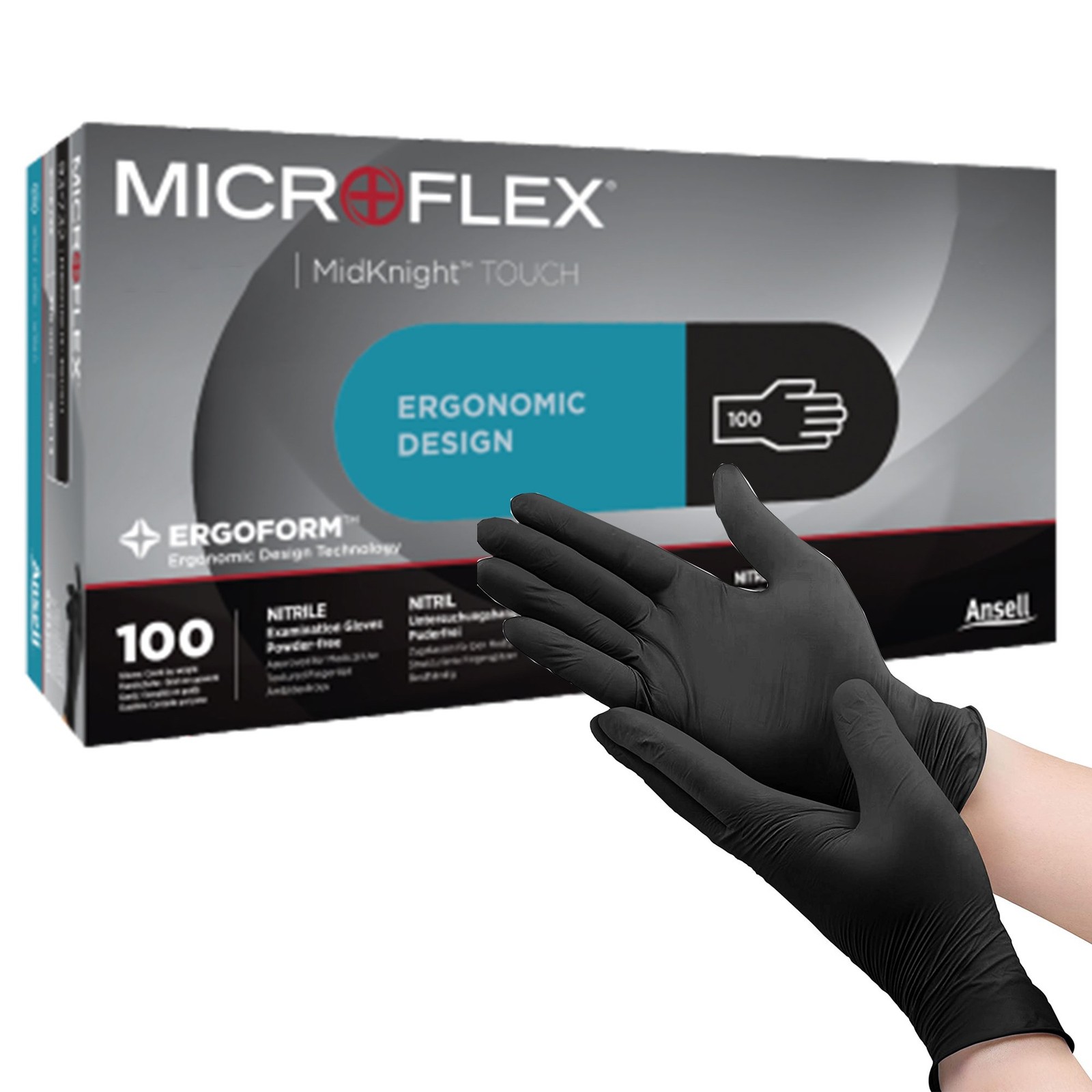 Microflex® MidKnight™ Touch 93-734 Nitrile Exam Glove, Medium, Black-Box of 100