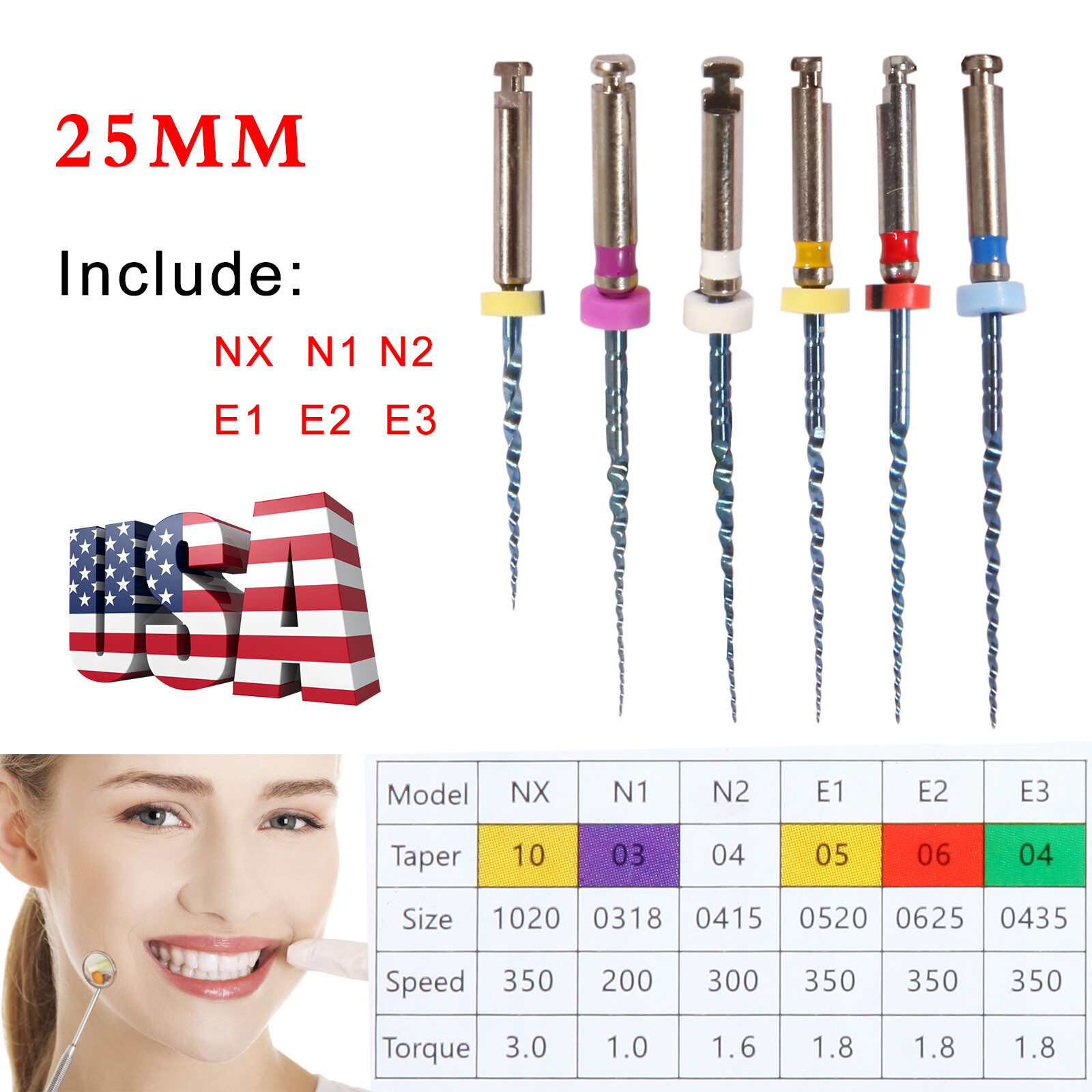 Dental Endo Root Canal NiTi Super Rotary File 25mm Rotary Engine Use 6pc/pack